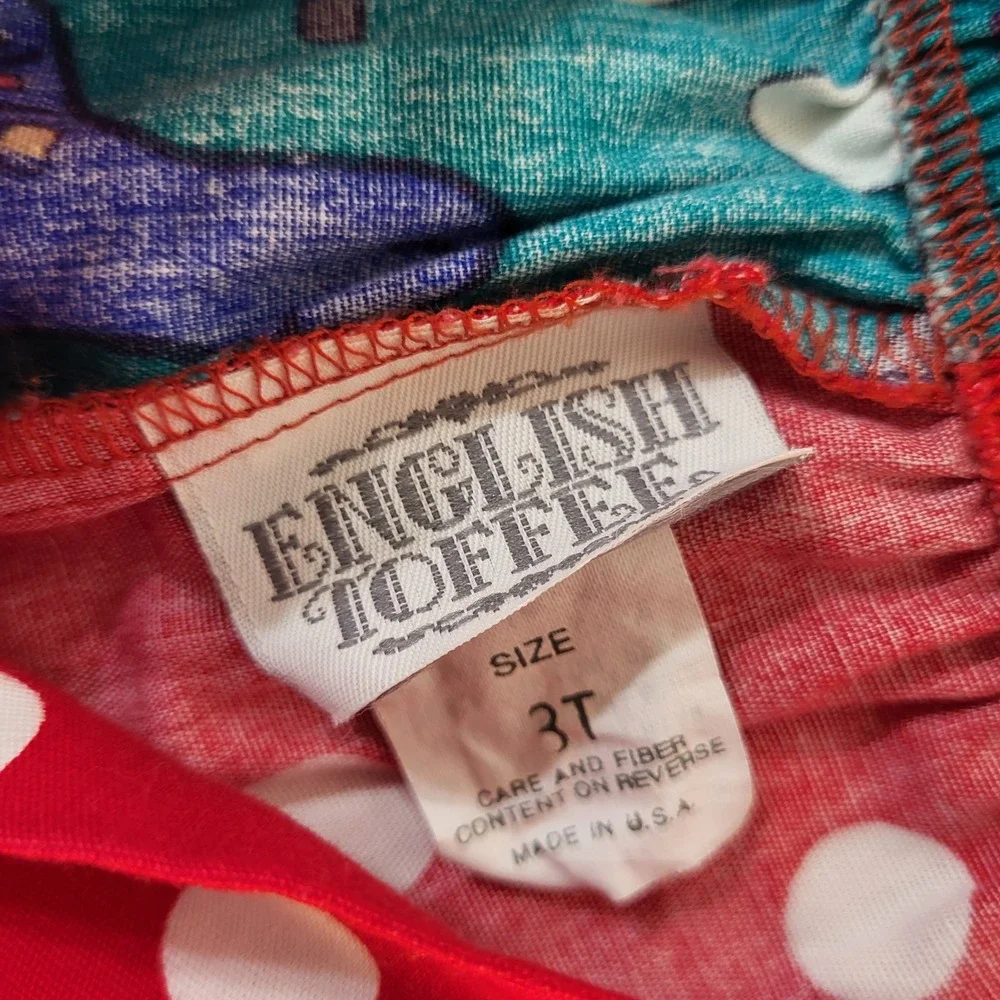 Vintage English Toffee Girls 4T Shirt 3T Pants Polka Dot Color Block Dinosaurs
